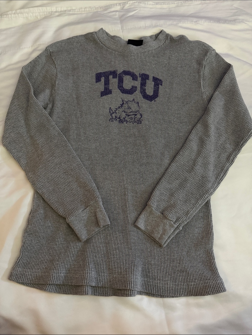 TCU Gray Waffle-Knit Crewneck Sweater